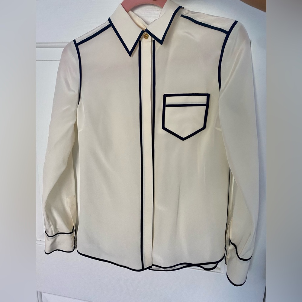 Toryburch contrast Silk shirt ivory size 2